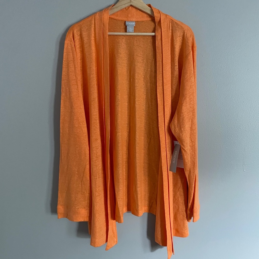 Chico's Linen Cardigan Women 4 XXL Seville Orange NWT Sherbet Coastal‎ Layering
